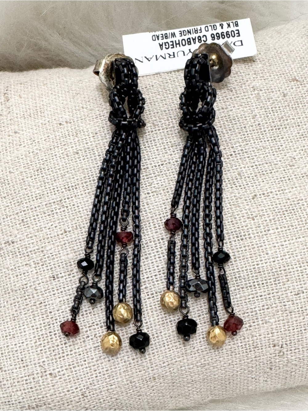 David Yurman .925 18K Gold Tassel Fringe Beaded Dangle Drop Earrings